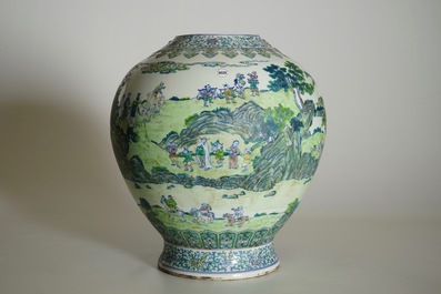 A large Chinese doucai landscape vase, Qianlong mark, 19/20th C.