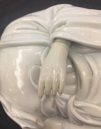 A Chinese Dehua blanc de Chine model of a standing Buddha, impressed mark on the back, Kangxi