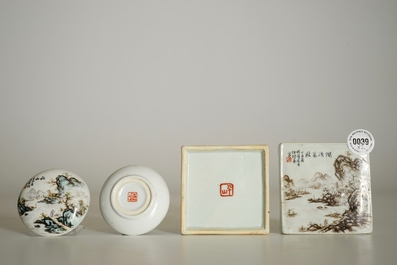 Deux bo&icirc;tes couvertes en porcelaine de Chine qianjiang cai, 19/20&egrave;m
