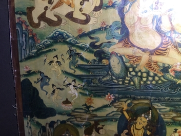 Een lot van drie thangkas, Tibet of Nepal, 19/20e eeuw