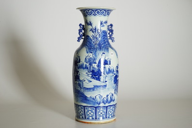 A tall Chinese blue and white vase with Liu Hai and the toad, 20th C.