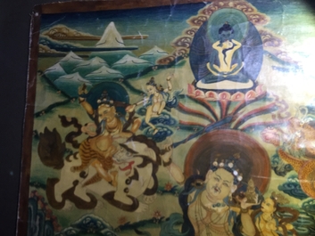 Een lot van drie thangkas, Tibet of Nepal, 19/20e eeuw