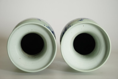 A pair of Chinese vases in blue and white on celadon ground with cranes, 19th C.