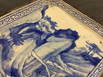 A pair of Chinese blue and white square trays in Canton enamel, 18th C.