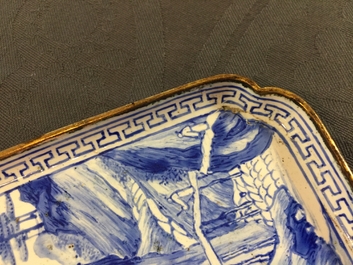 A pair of Chinese blue and white square trays in Canton enamel, 18th C.