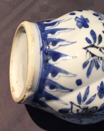 A twisted Chinese blue and white metal-mounted covered jug, Kangxi