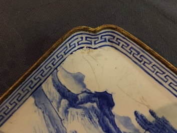 A pair of Chinese blue and white square trays in Canton enamel, 18th C.