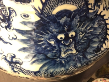 A large Chinese blue and white "dragon" hu vase, 19th C.