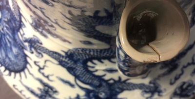 A large Chinese blue and white "dragon" hu vase, 19th C.