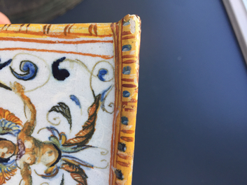 A square Italian maiolica bottle vase, Urbino, 16th C.