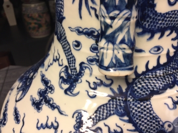 A large Chinese blue and white "dragon" hu vase, 19th C.