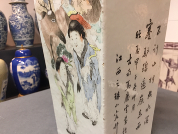 A square Chinese qianjiang cai vase signed Ma Qing Yun, 19/20th C.