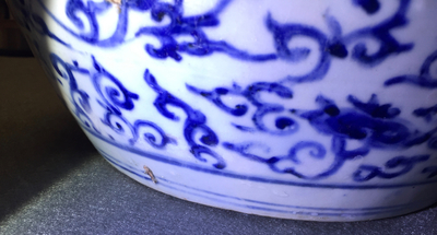 A Chinese blue and white lotus scroll vase, Ming, Wanli