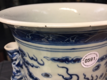 A large Chinese blue and white "dragon" hu vase, 19th C.