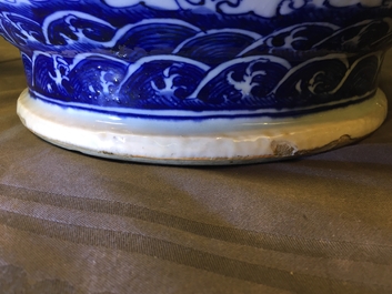 A large Chinese blue and white "dragon" hu vase, 19th C.