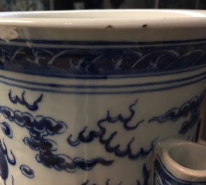 A large Chinese blue and white "dragon" hu vase, 19th C.