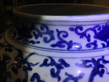 A Chinese blue and white lotus scroll vase, Ming, Wanli