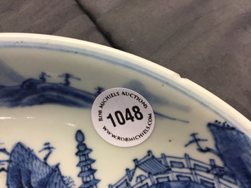 A fine Chinese blue and white landscape plate, Kangxi
