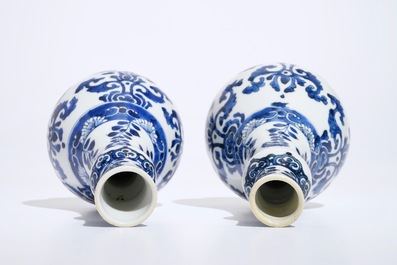 A pair of Chinese blue and white bottle vases, Kangxi