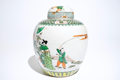 A large Chinese famille verte ginger jar and cover, 19th C.