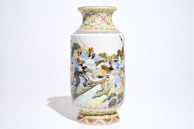 A Chinese famille rose warriors vase, Qianlong mark, Republic, 20th C.