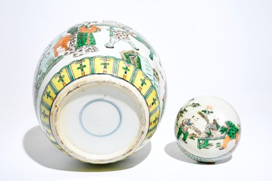 A large Chinese famille verte ginger jar and cover, 19th C.