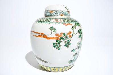 A large Chinese famille verte ginger jar and cover, 19th C.