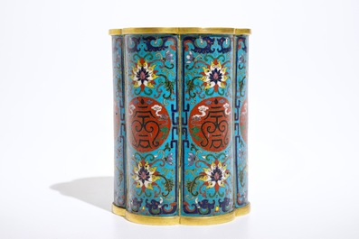 A Chinese gilt bronze and cloisonn&eacute; enamel brush pot, Qianlong mark, 18/19th C.