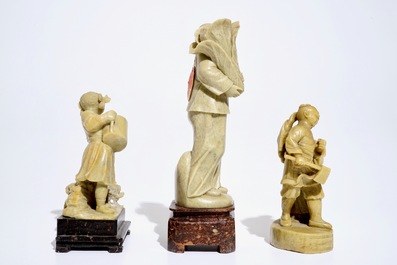 Three Chinese carved soapstone figures, Cultural Revolution, 3rd quarter 20th C.