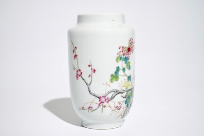 A Chinese famille rose vase with floral design, Qianlong mark, Republic