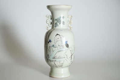 A Chinese qianjiang cai vase with a scene of go-players, signed Ren Huanzhang (1874-1902)