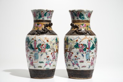 A pair of Chinese Nanking crackle glaze vases, 19th C.