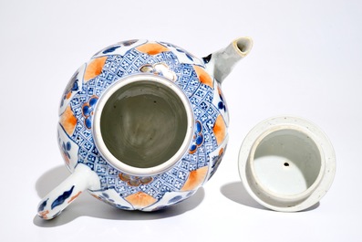 A large Chinese Imari style lotus-shaped teapot and cover, Kangxi