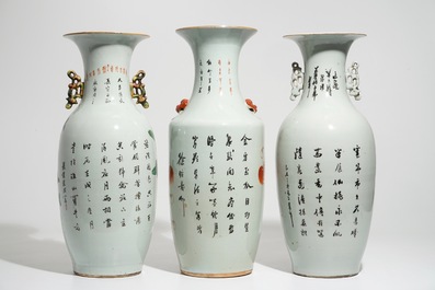 Trois grands vases en porcelaine de Chine famille rose et rouge de fer, 19/20&egrave;me