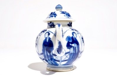 A Chinese blue and white Long Eliza teapot, Yu mark, Kangxi