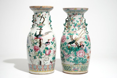 Two Chinese famille rose vases with birds, 19th C.