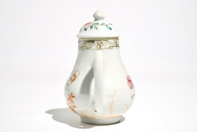 A Chinese famille rose milk jug with a bird among blossoms, Yongzheng