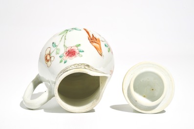 A Chinese famille rose milk jug with a bird among blossoms, Yongzheng