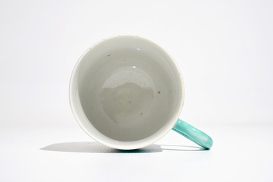 A Chinese turquoise-ground cup and saucer, Qianlong
