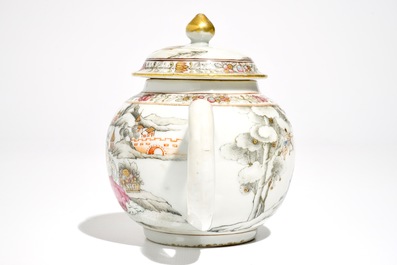 A rare Chinese famille rose teapot on stand, Qianlong