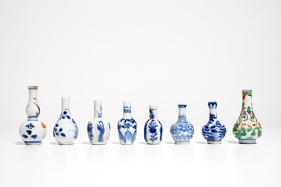 Eight Chinese miniature or dolls' house vases, Kangxi