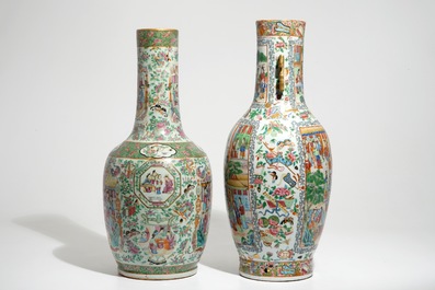 Two tall Chinese Canton famille rose vases, 19th C.