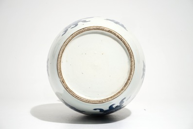 A Chinese blue and white vase with incense burners and furniture, 19/20th C.