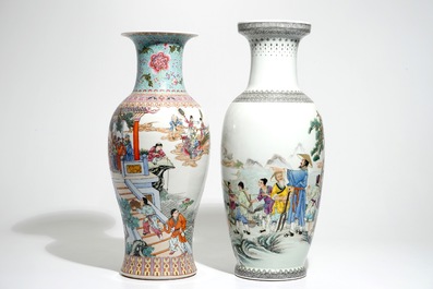 Deux grands vases en porcelaine de Chine famille rose, 20&egrave;me