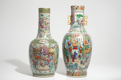 Deux grands vases en porcelaine de Chine famille rose de Canton, 19&egrave;me