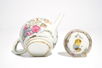 A rare Chinese famille rose teapot on stand, Qianlong