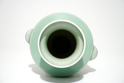 A Chinese monochrome celadon-glazed vase, Qianlong mark, 19/20th C.