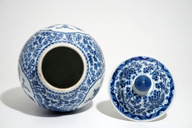 A Chinese blue and white baluster vase and cover, Kangxi