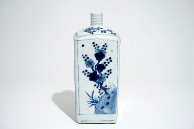 A Chinese blue and white square gin bottle, Transitional period