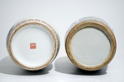 Deux grands vases en porcelaine de Chine famille rose, 19&egrave;me et 20&egrave;me